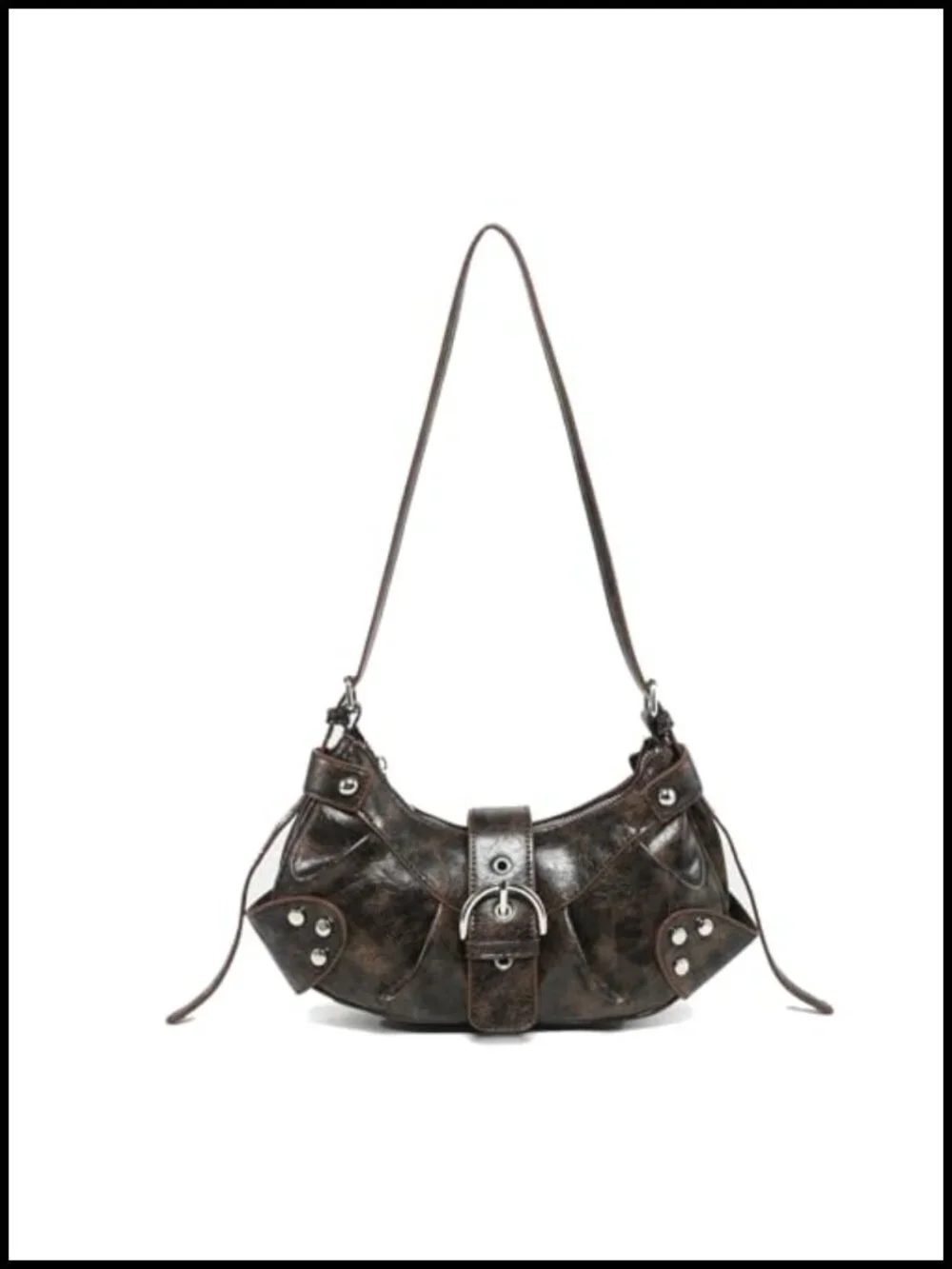 Faux Leather Hobo Shoulder Bag Y2K Punk Clutch Purse